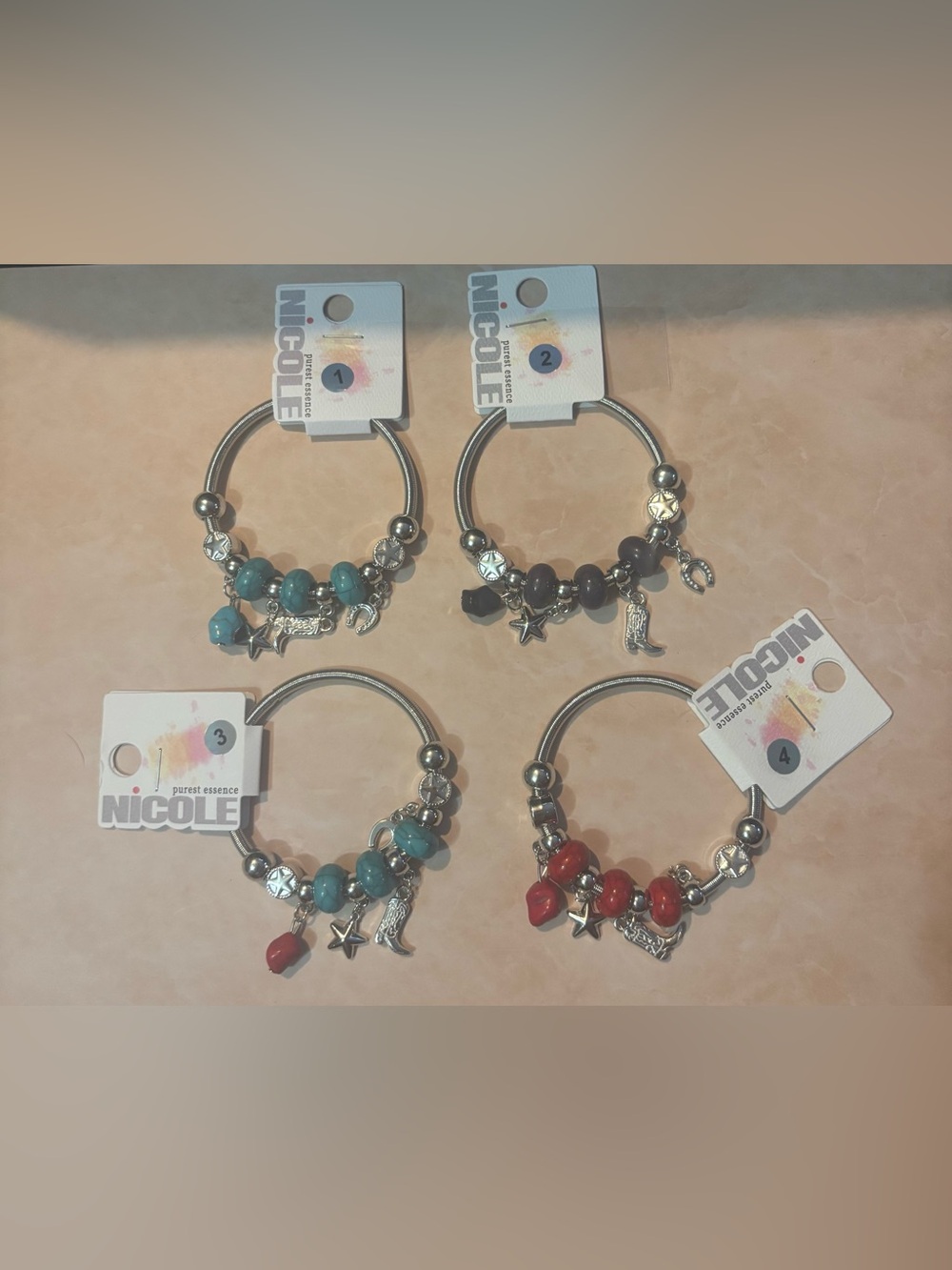 $5ea. choose your number -Nicole Charm Bangle Bracelets - Turquoise, Red, Purple